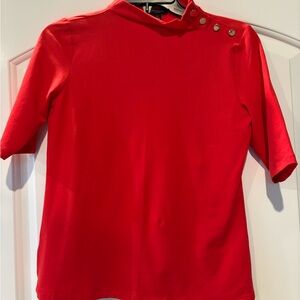 Ann Taylor XS Vibrant Red Knit Top with Silver Button Accents